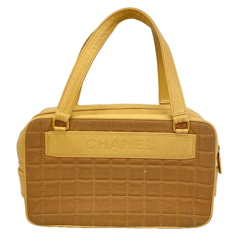 Chanel handbag, chocolate bar design, canvas, beige, brown, women's.